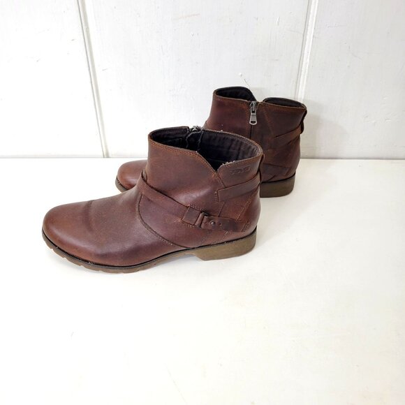 Teva Shoes - Teva Brown Leather Ankle Boots With Side Zippers & Buckle Detail Women's Size 10